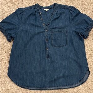 PILCRO The Aly Denim Puff Sleeve Blouse